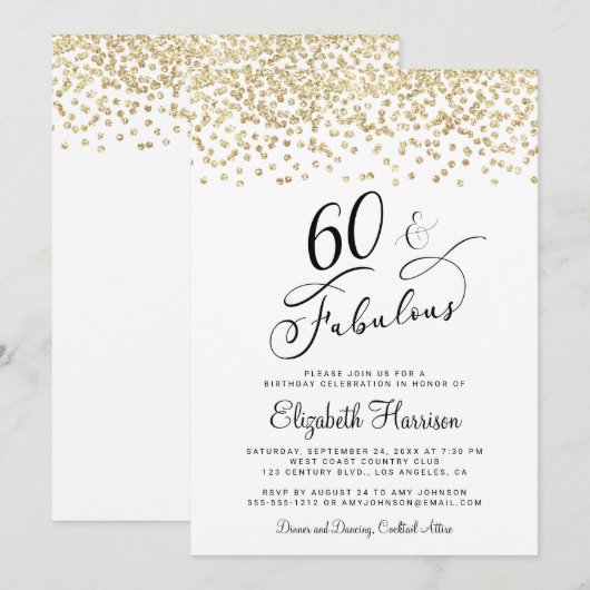 60e verjaardag Gold Glitter Kaart (Voorkant / Achterkant)