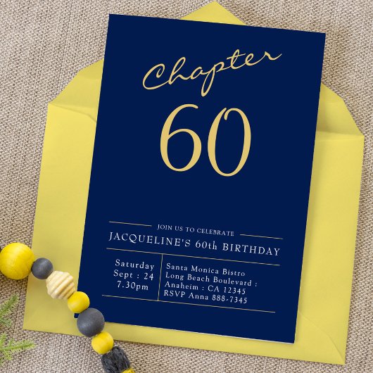 60e verjaardag Gold modern script blauw Kaart