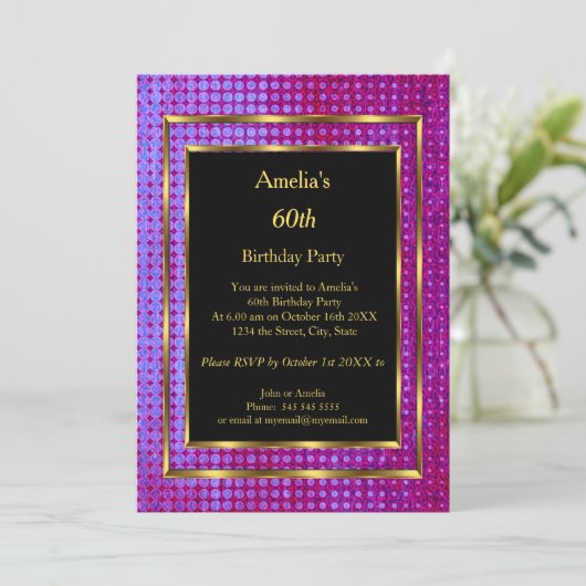 60e verjaardag Gold Paars Black Kaart (Staand voorkant)