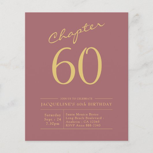 60e verjaardag Gold Pink Budget Uitnodiging Flyer (Voorkant)