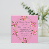60e verjaardag Gold Pink Flowers Uitnodiging (Staand voorkant)