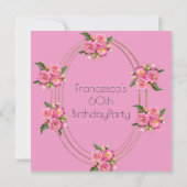 60e verjaardag Gold Pink Flowers Uitnodiging (Achterkant)