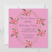 60e verjaardag Gold Pink Flowers Uitnodiging (Voorkant)