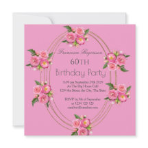 60e verjaardag Gold Pink Flowers Uitnodiging