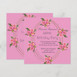 60e verjaardag Gold Pink Flowers Uitnodiging