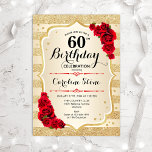 60e verjaardag - Gold Stripes Rozen Uitnodiging<br><div class="desc">Uitnodiging 60e verjaardag. Elegant design in goud en rood. Met faux glitter Gold strepen,  rode rozen,  stijlvol script font and confetti. Ideaal voor een glam verjaardagsfeestje.</div>