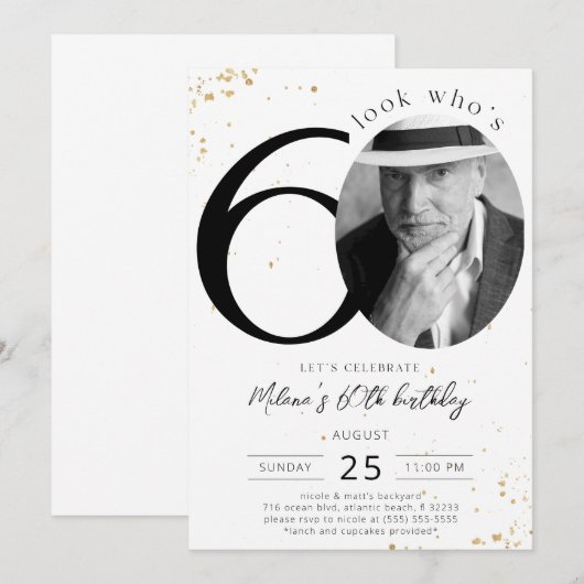 60e verjaardag Gold-uitnodiging met foto Kaart (Voorkant / Achterkant)