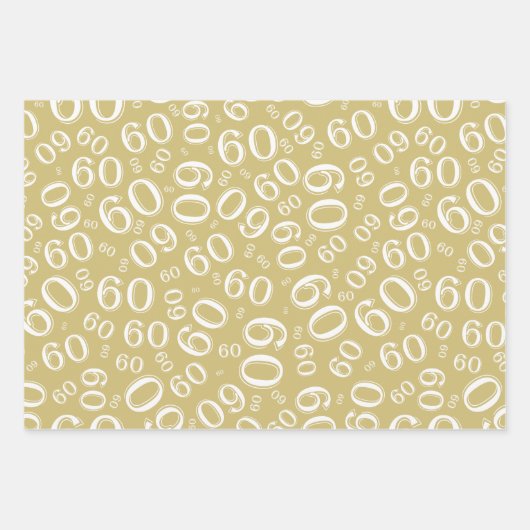60e verjaardag Gold & White Number patroon 60 Inpakpapier Vel (Voorkant 2)