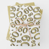 60e verjaardag Gold & White Number patroon 60 Inpakpapier Vel (In situ)