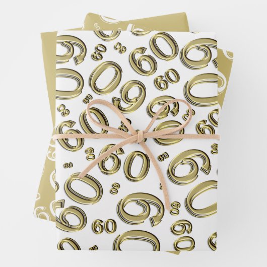 60e verjaardag Gold & White Number patroon 60 Inpakpapier Vel (In situ)