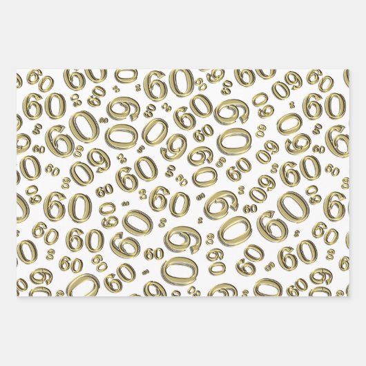 60e verjaardag Gold & White Number patroon 60 Inpakpapier Vel (Voorkant)