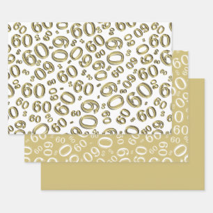 60e verjaardag Gold & White Number patroon 60 Inpakpapier Vel