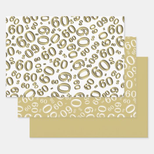 60e verjaardag Gold & White Number patroon 60 Inpakpapier Vel (Set)
