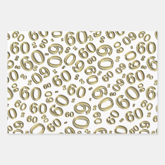 60e verjaardag Gold/White Random Number Pattern 60 Inpakpapier Vel (Voorkant 2)