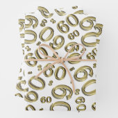 60e verjaardag Gold/White Random Number Pattern 60 Inpakpapier Vel (In situ)