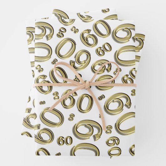 60e verjaardag Gold/White Random Number Pattern 60 Inpakpapier Vel (In situ)