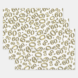 60e verjaardag Gold/White Random Number Pattern 60 Inpakpapier Vel