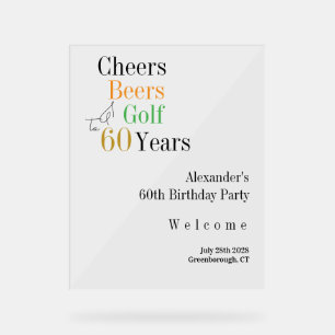60e verjaardag Golf Cheers Beers Minimal Welkom Acryl Bord