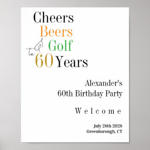 60e verjaardag Golf Cheers Beers Minimal Welkom Poster