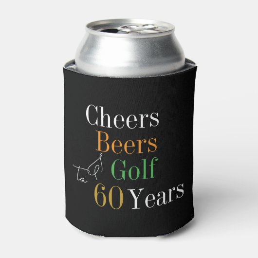 60e verjaardag Golf Cheers Beers Party Zwart Goud Blikjeskoeler (Blikje Voorkant)