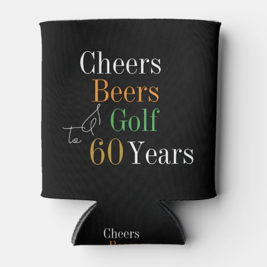 60e verjaardag Golf Cheers Beers Party Zwart Goud Blikjeskoeler (Voorkant)