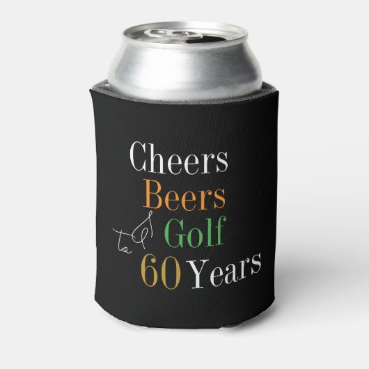60e verjaardag Golf Cheers Beers Party Zwart Goud Blikjeskoeler (Blikje Achterkant)