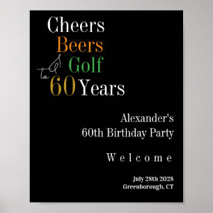 60e verjaardag Golf Cheers Beers Welkom Poster