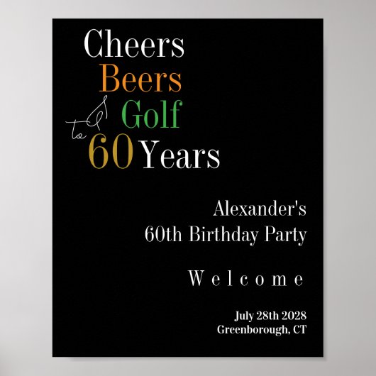 60e verjaardag Golf Cheers Beers Welkom Poster (Voorkant)