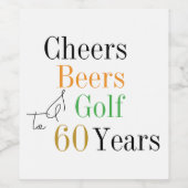 60e verjaardag Golf Proost Beers Minimal Party Wijn Etiket (Enkel label)