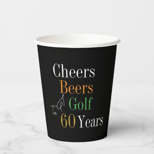 60e verjaardag Golf Proost Beers Zwart Goud Party Papieren Bekers (Achterkant)