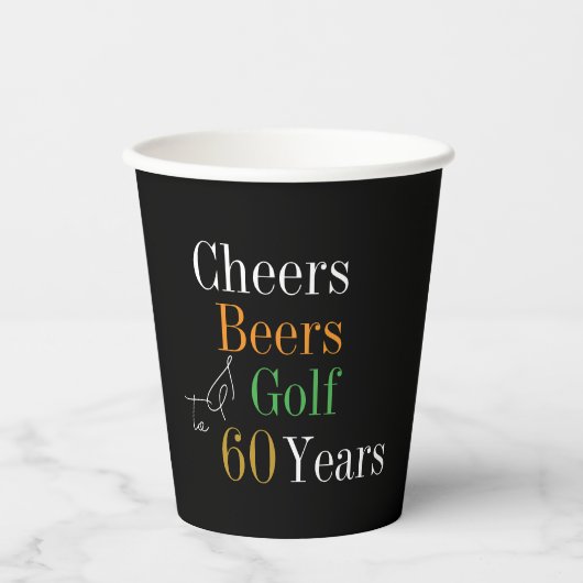 60e verjaardag Golf Proost Beers Zwart Goud Party Papieren Bekers (Voorkant)