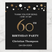 60e verjaardag, goud en zwart thema, dank u wijn etiket (Enkel label)