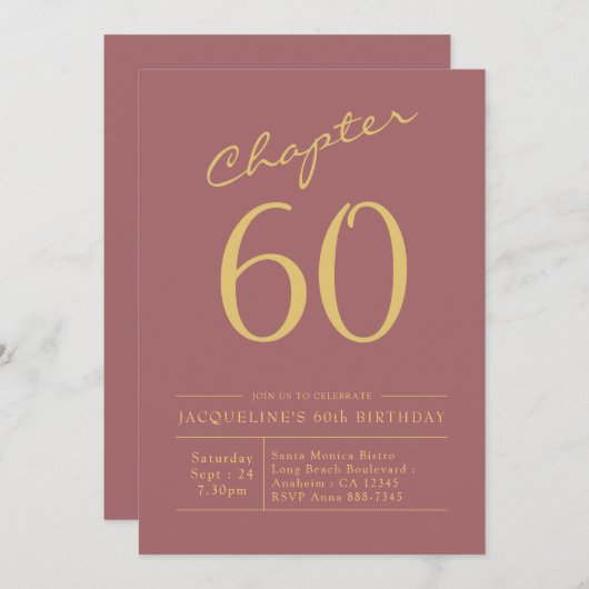 60e verjaardag Goud Roze Kaart (Voorkant / Achterkant)