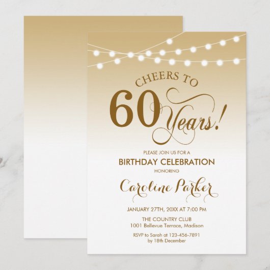 60e verjaardag - Goud Wit Kaart (Voorkant / Achterkant)