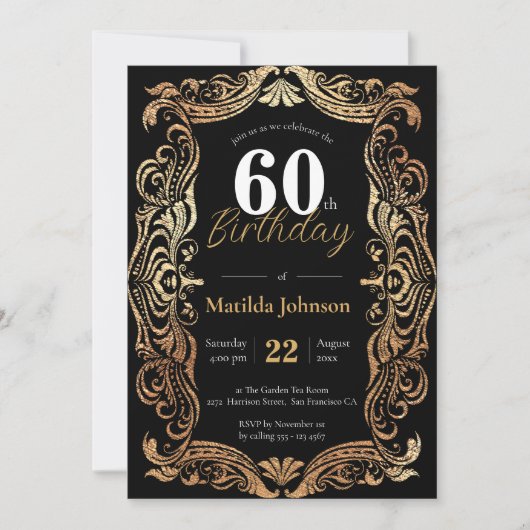 60e verjaardag goud zwart boho glamoureus elegant kaart (Voorkant)