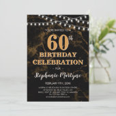 60e Verjaardag Goud Zwart Marmeren String Lichten Kaart (Staand voorkant)