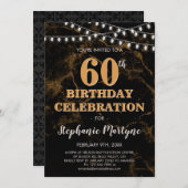 60e Verjaardag Goud Zwart Marmeren String Lichten Kaart (Voorkant / Achterkant)