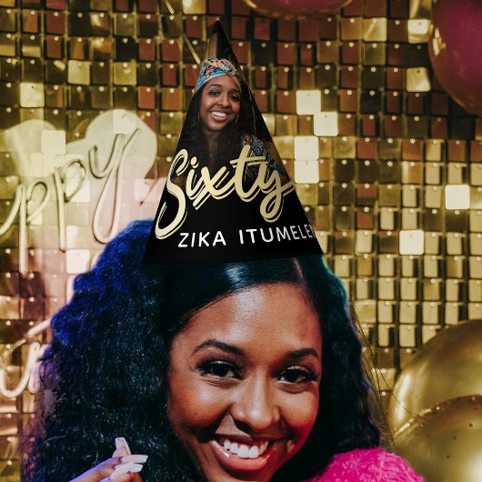 60e verjaardag Goud Zwart Persoonlijke Fotonaam Feesthoedjes