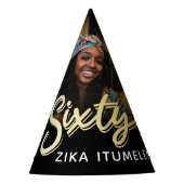 60e verjaardag Goud Zwart Persoonlijke Fotonaam Feesthoedjes (Voorkant)