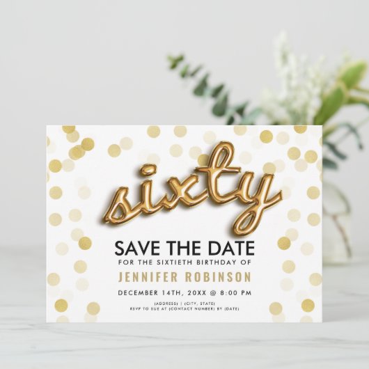 60e verjaardag goudballonnen Glitter sparen de dat Kaart (Staand voorkant)