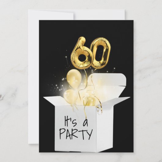 60e verjaardag goudballonnen in witte doos kaart (Voorkant)