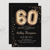 60e verjaardag - Gouden ballonnen Zwart Kaart (Voorkant / Achterkant)