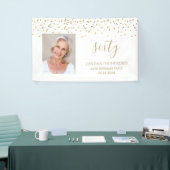 60e verjaardag Gouden Confetti Driehoeken Foto wit Spandoek (Beurs)