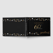 60e verjaardag gouden confetti en zwart gepersonal gastenboek (Volledig)