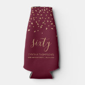 60e Verjaardag Gouden Driehoek Confetti Bourgondië Flesjeskoeler (Voorkant)