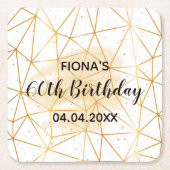 60e verjaardag gouden geometrische witte monogram kartonnen onderzetters (Voorkant)