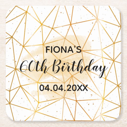 60e verjaardag gouden geometrische witte monogram kartonnen onderzetters (Voorkant)
