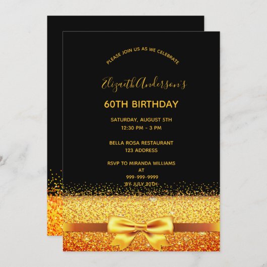 60e verjaardag gouden glans kaart (Voorkant / Achterkant)