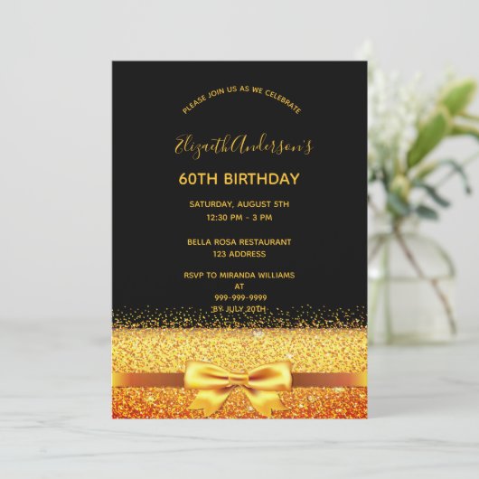 60e verjaardag gouden glans kaart (Staand voorkant)