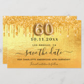 60e verjaardag Gouden glitter Bewaar de datumkaart (Voorkant / Achterkant)